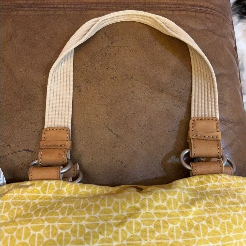 FOSSIL Key Per Coated Canvas Leather Trim Multi Pattern Hobo  Purse